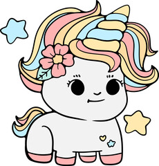 Unicorn Cute Hand Drawn Line Art