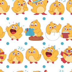 Cute chicken vector cartoon seamless pattern background for wallpaper, wrapping, packing, and backdrop.