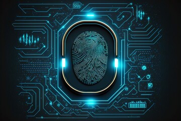 Login with fingerprint scanning technology. Fingerprint to identify personal. Security system concept. Generative Ai