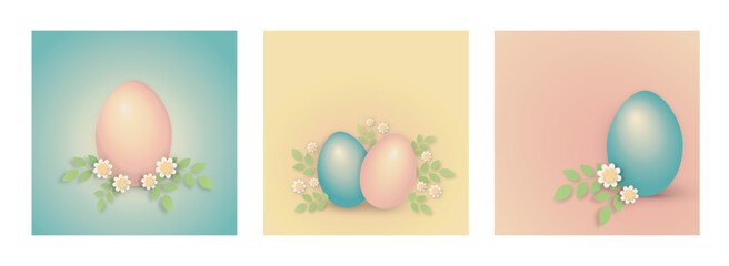 Set of spring easter eggs square templates, pastel colors easter holiday backgrounds 