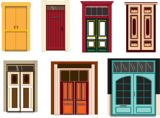 Set of doors in different styles. Vector illustration in cartoon style.