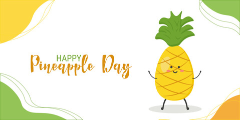 World Pineapple Day. March 12th. Holiday banner. Vector illustration. Poster design with a cartoon pineapple.