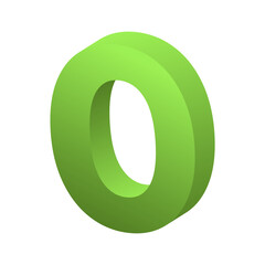 3d rendering green number 0 isolated png file