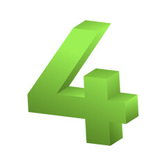 3d rendering green number 4 isolated png file