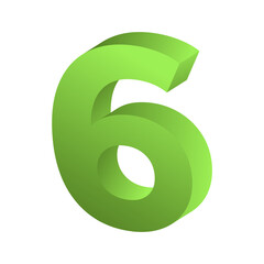 3d rendering green number 6 isolated png file