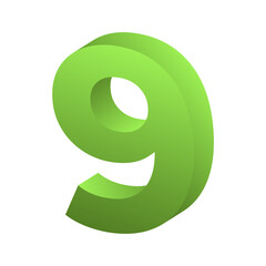 3d rendering green number 9 isolated png file