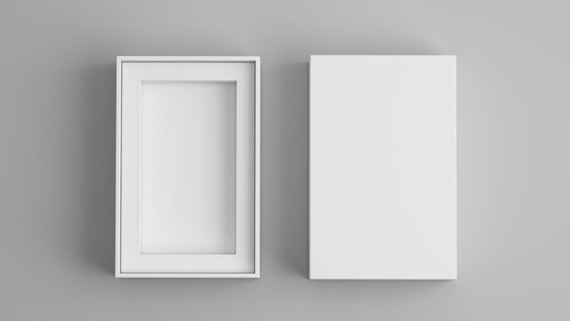Blank open box packaging mockup isolated on grey background, Template for your design. 3d rendering