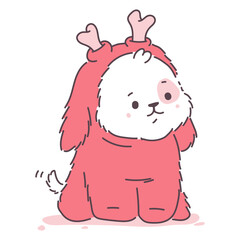 Cute dog in deer costume vector cartoon character isolated on a white background.