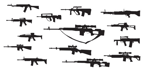 Set of assault rifle gun icon, png weapon