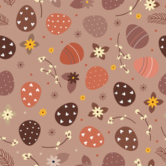 pattern of Easter eggs and flowers and pussy willow