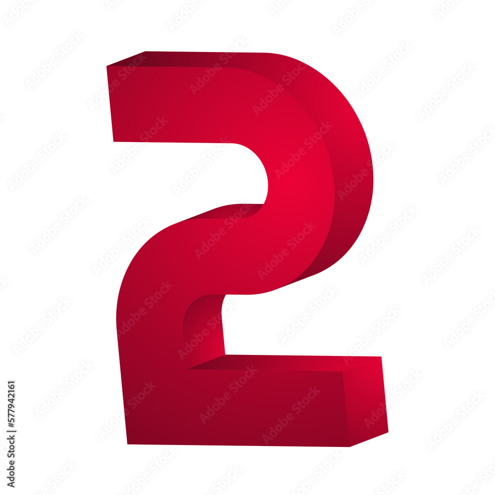 Poster 3d rendering red number 2 isolated png file