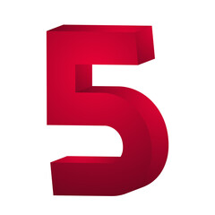 3d rendering red number 5 isolated png file