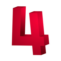 Obraz premium 3d rendering red number 4 isolated png file