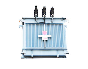 Transformers big size and electric wire phone lines. Energy and technology. Electrical post on electric power. electrical device used to transmit energy. Isolated on cutout PNG.