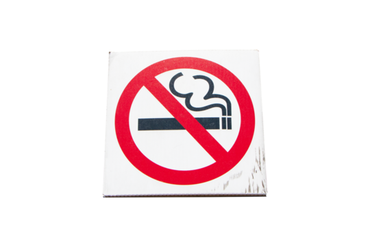 Photo no smoking signs old circle red, white isolated on cutout PNG. Symbol notifying people to use service in restaurants, parks. Which shows people to understand that non-smoking area. - Powered by Adobe