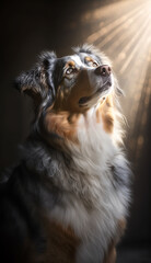 Portrait of an australian shepherd dog. Beautiful pet and family photos, wallpaper, poster created with help of generative ai.