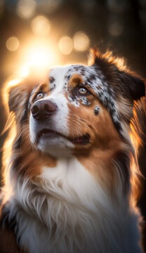 Portrait of an australian shepherd dog. Beautiful pet and family photos, wallpaper, poster created with help of generative ai.
