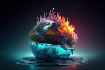 Global warming with earth on fire. Generative Ai
