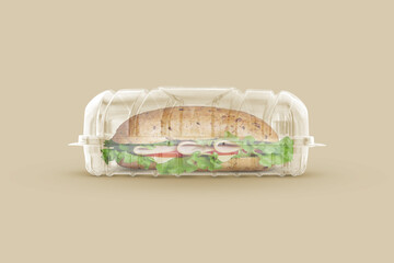 Sandwich in clear plastic package mock up 
