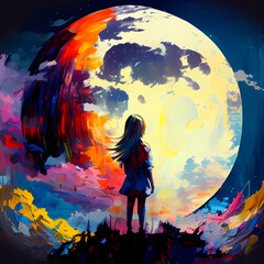 Obraz na płótnie Canvas Girl and the moon. Generative AI.