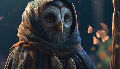 mystical owl shaman digital art illustration, Generative AI - obrazy, fototapety, plakaty