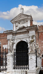 Decorated with statues, the main entrance (Porta Magna) to the Venetian Arsenal and Naval Museum