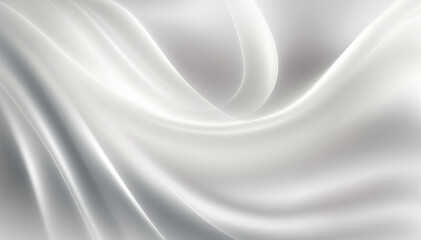 Fototapeta premium An abstract 3D render of flowing white silk fabric with soft, wavy folds and a smooth, glossy silver sheen, creating an elegant and luxurious textile background. Ideal for editorial layouts.