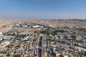 Yerucham skyline, Aerial view above town houses and Negev desert