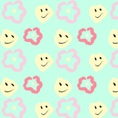 seamless pattern with hearts,flowers and smiles