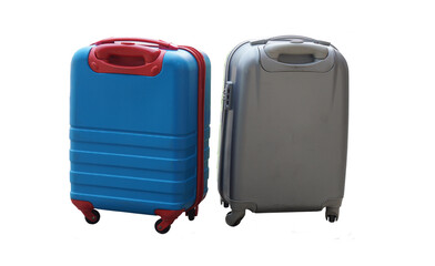 Wheeled luggage. Baggage. Trolley travel bags. Suitcase bags for travelling. White background. Concept, equipment for keep things for travelling, trip, tour, journey.                        