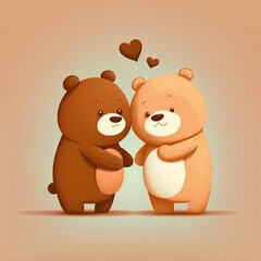 Obraz premium Flat style, illustration, vector, icon, simple, design for two bears falling in love with each other, Generative AI