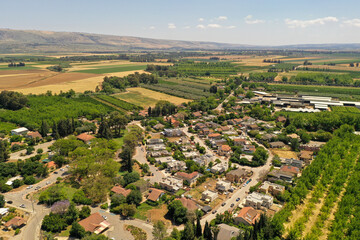 Aerial view of Beit Hillel, a cooperative agricultural community in Northern Israel