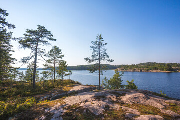 Fototapeta na wymiar View of the Ladoga skerries from Koyonsaari Island. Karelia Republic, Russia