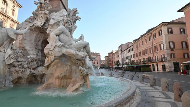 The Fountain of the Four Rivers, Ganges River statue, Piazza Navona, Rome, Italy.