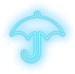 Blue illuminated neon light icon sign umbrella protection