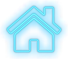 Blue illuminated neon light icon sign home house