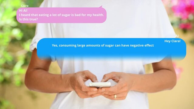 woman's conversation with a medical chatbot on the impact of sugar on the body