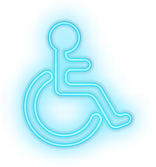 Blue illuminated neon light icon sign disabled wheel chair