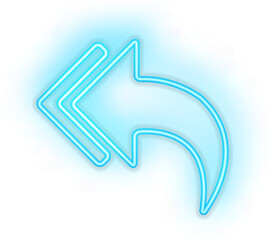 Blue illuminated neon light icon sign return back arrow