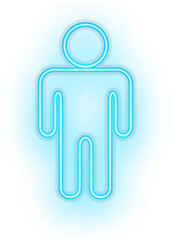 Blue illuminated neon light icon sign human man people male