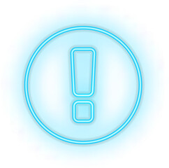 Blue illuminated neon light icon sign exclamation notation caution