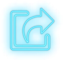 Blue illuminated neon light icon sign arrow log out