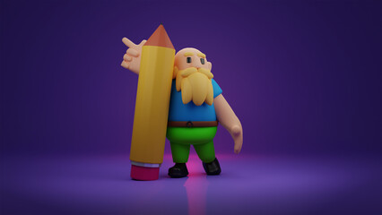 3D Illustration of a character holding pencil concept AI design art