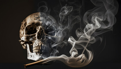 Death by smoking. No smoke. smoking skull, Scull on dark background. Generative AI technology