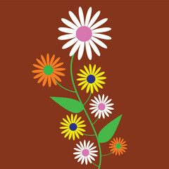 Colorful Daisy flowers on a brown background. Vector illustration