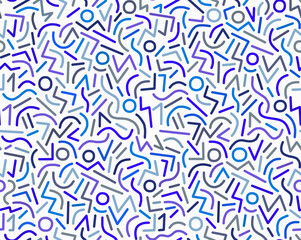 Fototapeta premium Abstract drawing of geometric shapes in blue tones on a white background hand-drawn,seamless drawing.