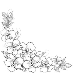 Gentle floral background from flower branches and buds, flower arrangement. Hand drawing. For stylized decor, invitations, cards, posters, flyers, backgrounds, as clipart