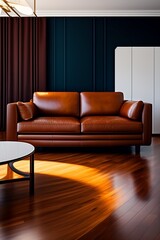 Leather sofa. Generative AI.