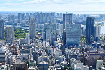 夏の朝に東京タワーから勝どき方面を望む