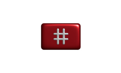 3d realistic hashtag icon on red frame vector illustration